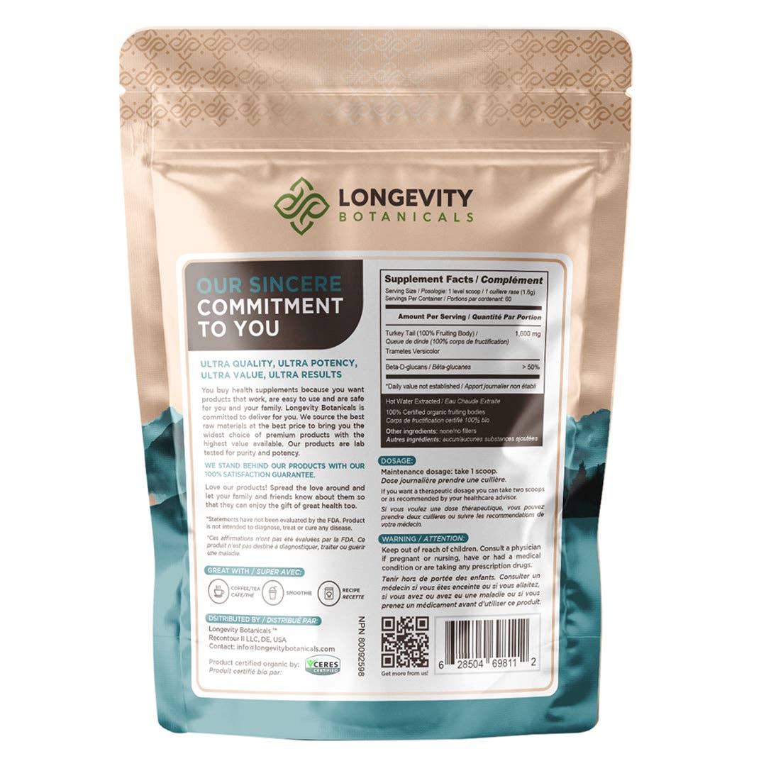Longevity Botanicals - Organic Turkey Tail Mushroom Extract Powder 100g - Image 3